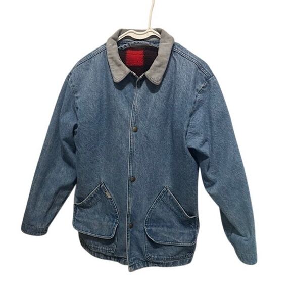 VIntage L.L. Bean Denim Barn Chore Coat Field Jacket Plaid Blanket Lined Men's M - Picture 1 of 13